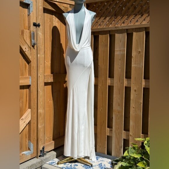 🆕 RAT & BOA 🧿 NWOT Winona White Slinky Cowl Neck Jersey Gown, Sz XXS - Picture 2 of 15